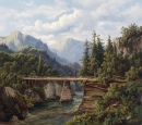 Wooden Bridge over a Mountain Stream