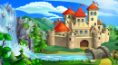 Medieval Fairytale Castle near a Waterfall